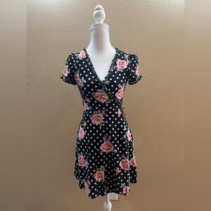 Floral Polka Dot Wrap Dress